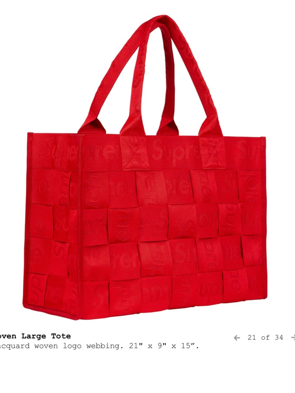 Supreme Xtra Large Woven Tote color Red